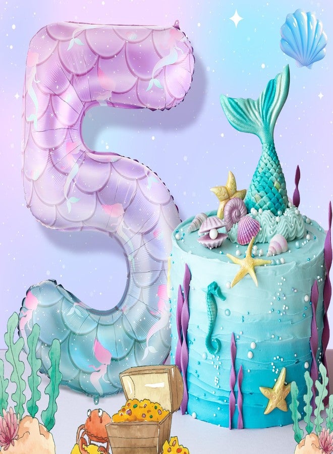 MiniInflat 40 Inch Giant Mermaid Number 5 Birthday Balloons Mermaid Birthday Party Decoration Sea Theme Large Dream Number Balloons for Girls Party Baby Shower Rainbow Decorations - Image 4
